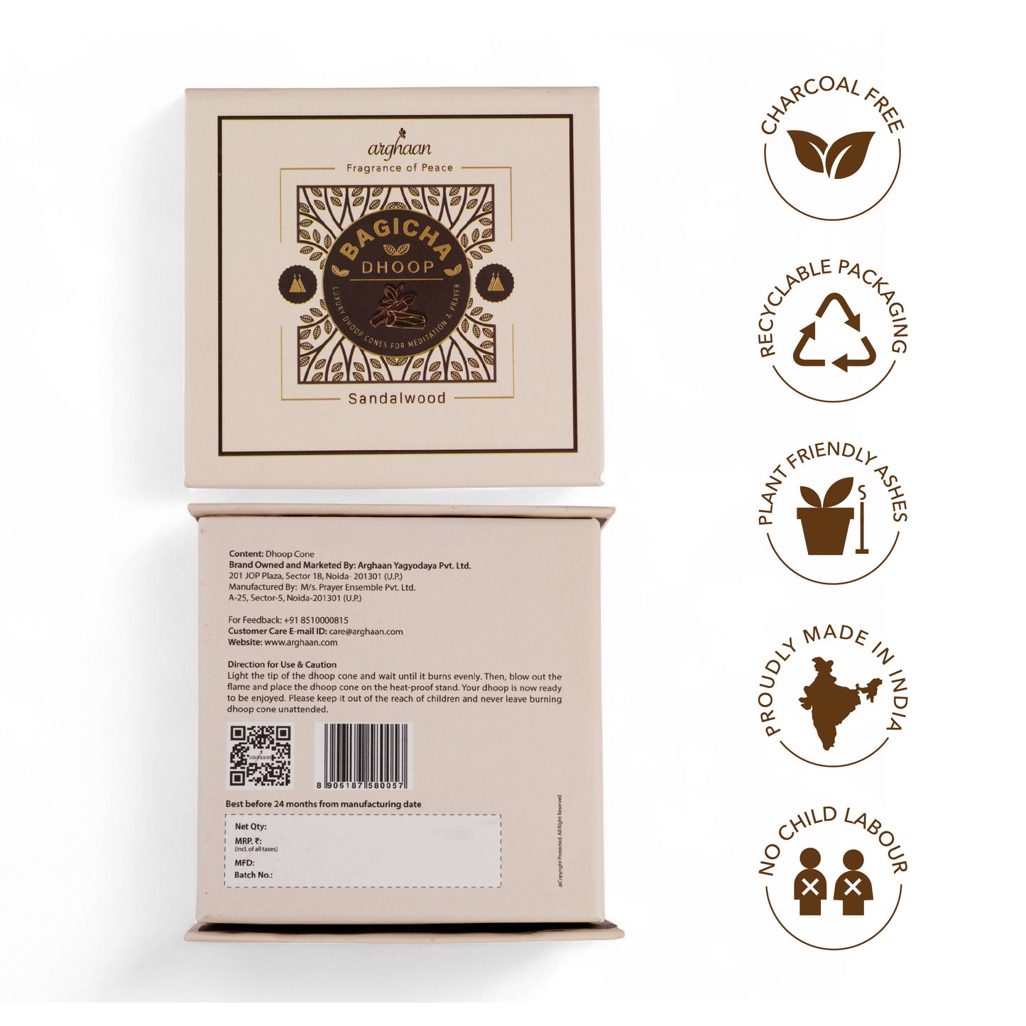 Bagicha, Sandalwood Dhoop Cones – 100% Charcoal-Free | Free- Wooden Stand | 40 Premium Dhoop Cones | Best for Pooja, Meditation & Relaxation | For Home, Office & Spiritual Calm