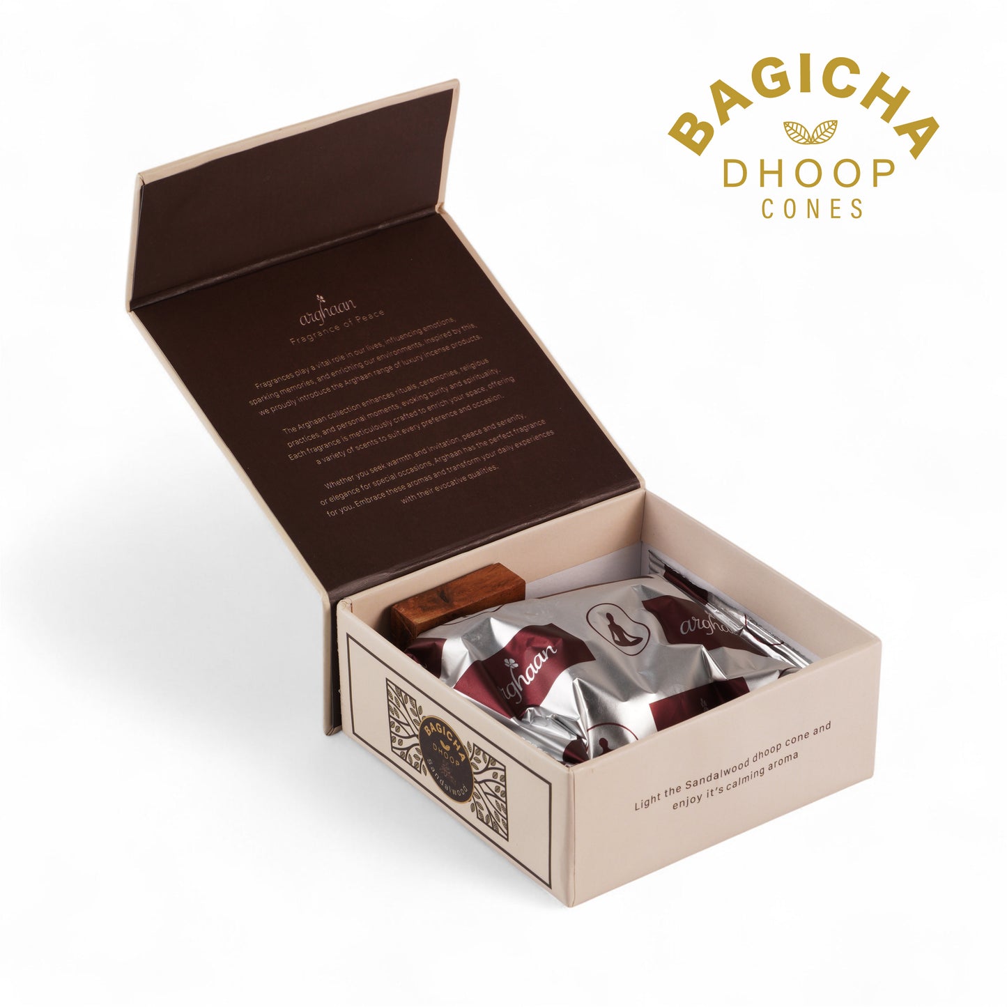 Bagicha, Sandalwood Dhoop Cones – 100% Charcoal-Free | Free- Wooden Stand | 40 Premium Dhoop Cones | Best for Pooja, Meditation & Relaxation | For Home, Office & Spiritual Calm