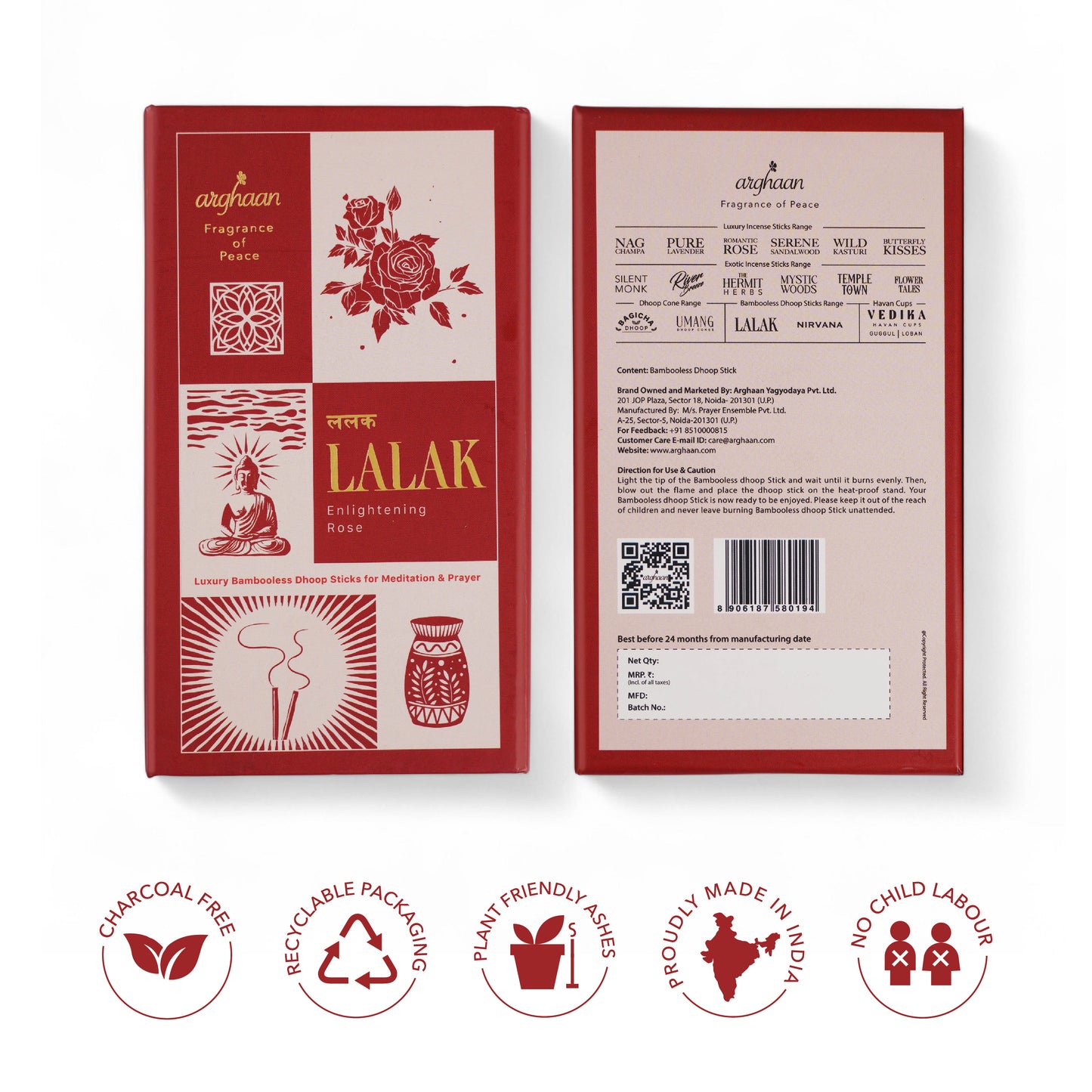 Lalak, Enlightening Rose (exotic aroma) Dhoop Sticks – 100% Charcoal-Free | Free- Wooden Stand | 30 Premium Dhoop sticks + a free refill pack of 30 Sticks | Best for Pooja, Meditation & Relaxation | Low Smoke Incense for Home & Spiritual Calm