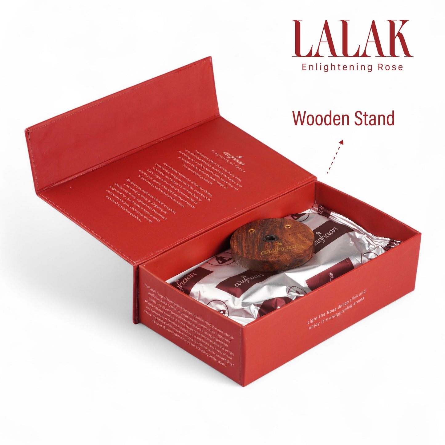 Lalak, Enlightening Rose (exotic aroma) Dhoop Sticks – 100% Charcoal-Free | Free- Wooden Stand | 30 Premium Dhoop sticks + a free refill pack of 30 Sticks | Best for Pooja, Meditation & Relaxation | Low Smoke Incense for Home & Spiritual Calm