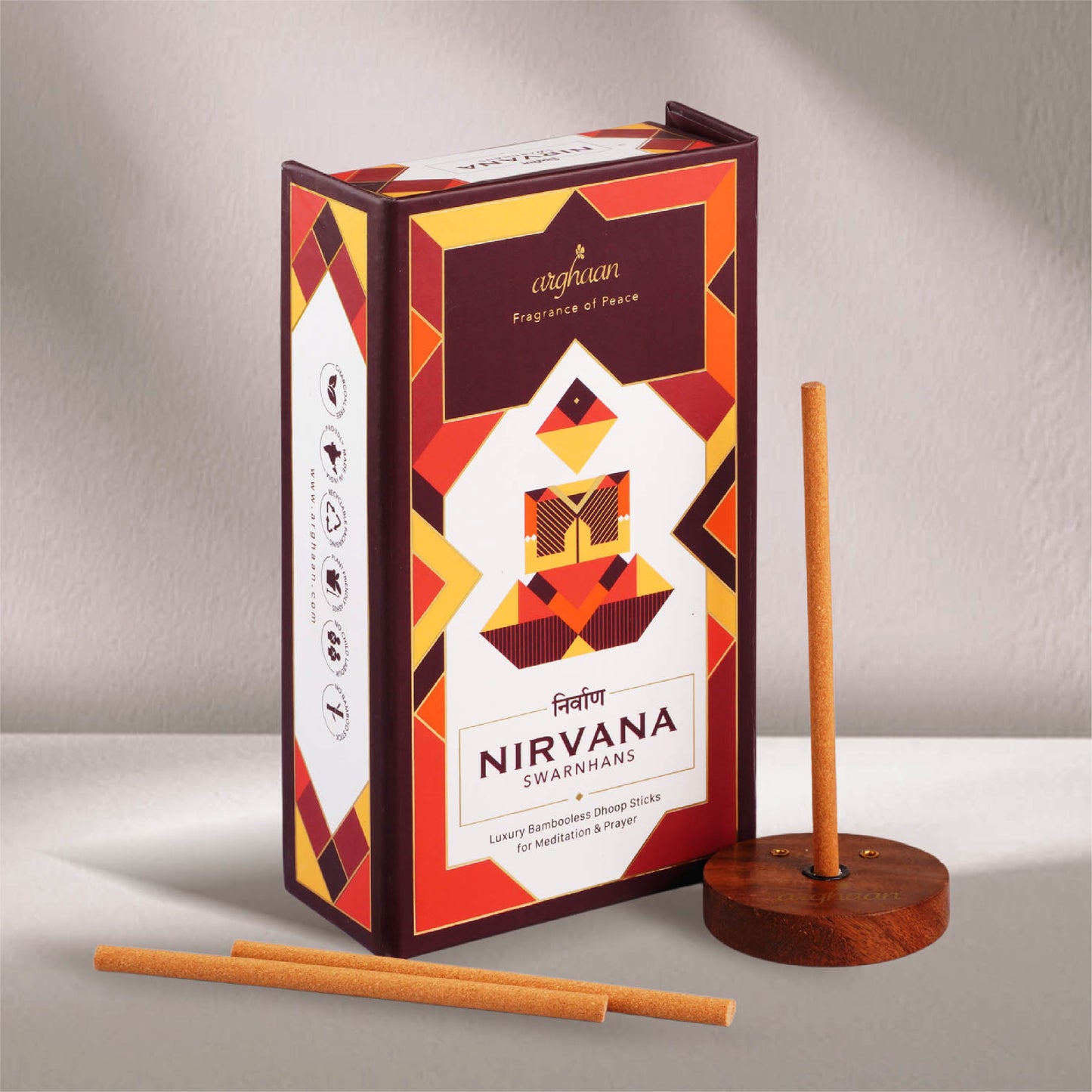Nirvana, Swarnhans(exotic aroma) Dhoop Sticks – 100% Charcoal-Free | Free- Wooden Stand | 30 Premium Dhoop sticks + a free refill pack of 30 Sticks | Best for Pooja, Meditation & Relaxation | Low Smoke Incense for Home & Spiritual Calm