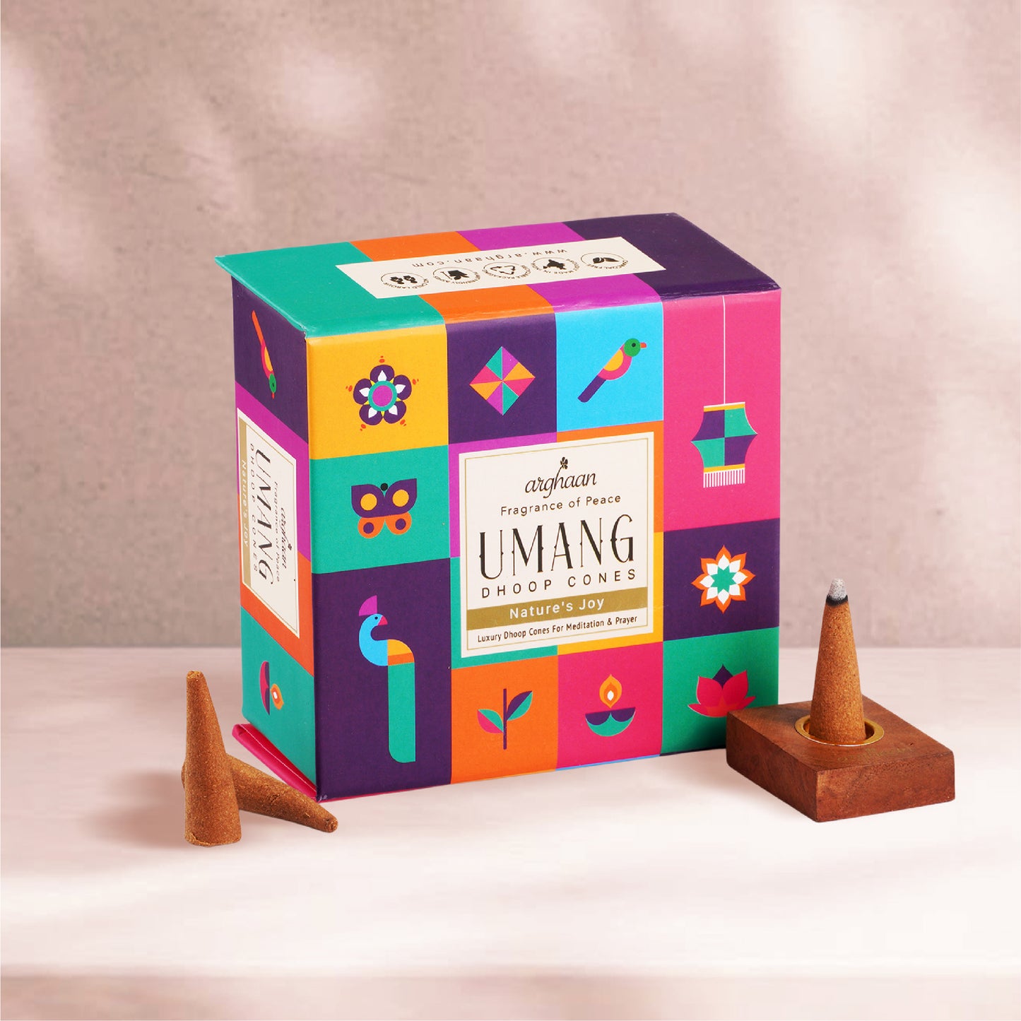 Umang, Nature's Joy Dhoop Cones – 100% Charcoal-Free | Free- Wooden Stand | 40 Premium Dhoop Cones | Best for Pooja, Meditation & Relaxation | For Home, Office & Spiritual Calm