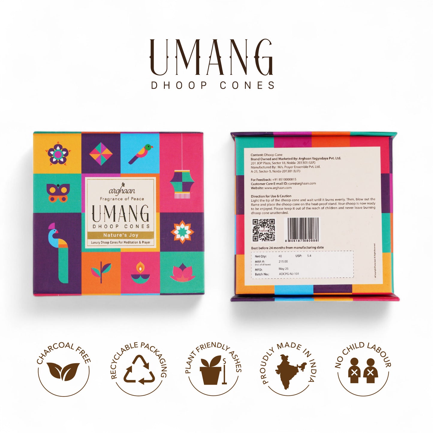 Umang, Nature's Joy Dhoop Cones – 100% Charcoal-Free | Free- Wooden Stand | 40 Premium Dhoop Cones | Best for Pooja, Meditation & Relaxation | For Home, Office & Spiritual Calm