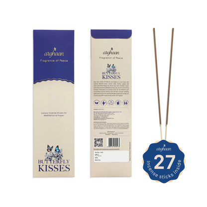 Butterfly Kisses Premium Incense Sticks – 100% Charcoal-Free | 27 Eco-Friendly Sticks for Pooja, Meditation, Prayer & Relaxation | Low Smoke Natural Sweet Incense for Home & Spiritual Calm