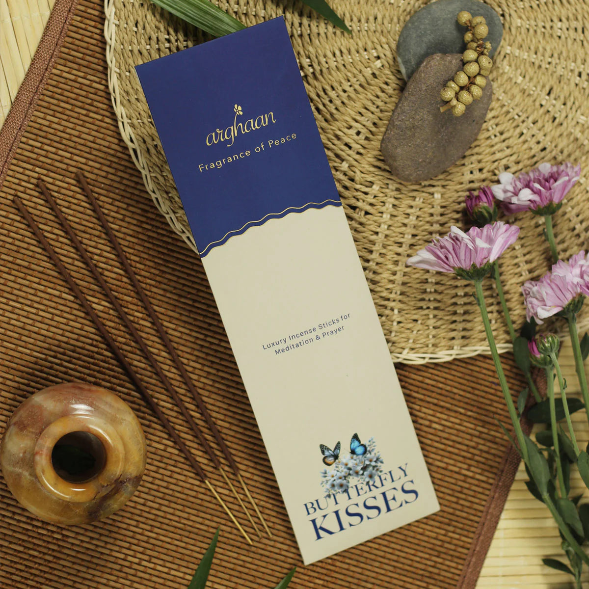 Butterfly Kisses Premium Incense Sticks – 100% Charcoal-Free | 27 Eco-Friendly Sticks for Pooja, Meditation, Prayer & Relaxation | Low Smoke Natural Sweet Incense for Home & Spiritual Calm