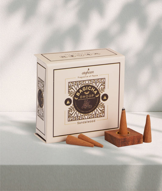 Bagicha, Sandalwood Dhoop Cones – 100% Charcoal-Free | Free- Wooden Stand | 40 Premium Dhoop Cones | Best for Pooja, Meditation & Relaxation | For Home, Office & Spiritual Calm