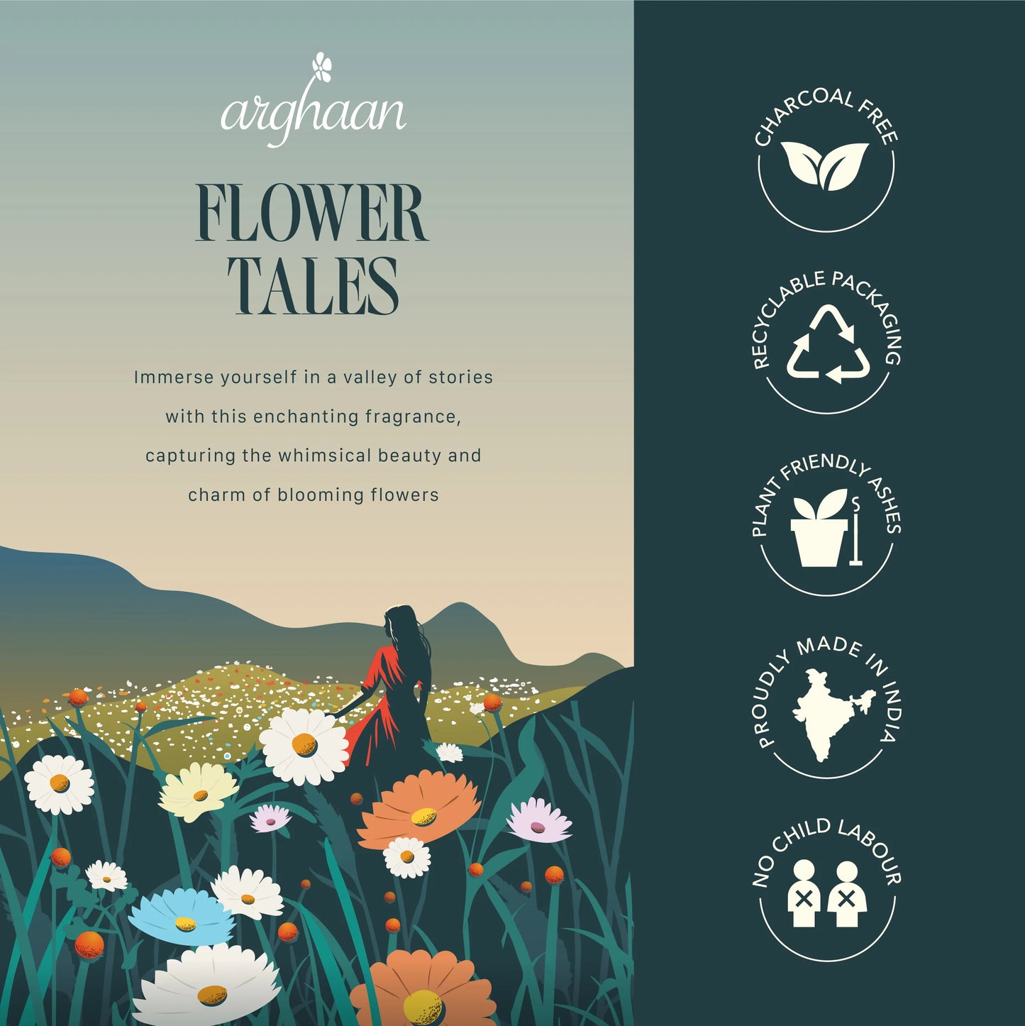 Flower Tales Luxury Incense Sticks – 100% Charcoal-Free | 51 Eco-Friendly Sticks for Pooja, Meditation, Prayer & Floral Tranquility | Low Smoke Natural Incense for Home & Relaxation