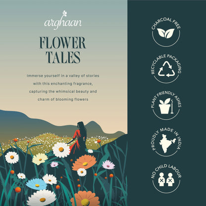 Flower Tales Luxury Incense Sticks – 100% Charcoal-Free | 51 Eco-Friendly Sticks for Pooja, Meditation, Prayer & Floral Tranquility | Low Smoke Natural Incense for Home & Relaxation