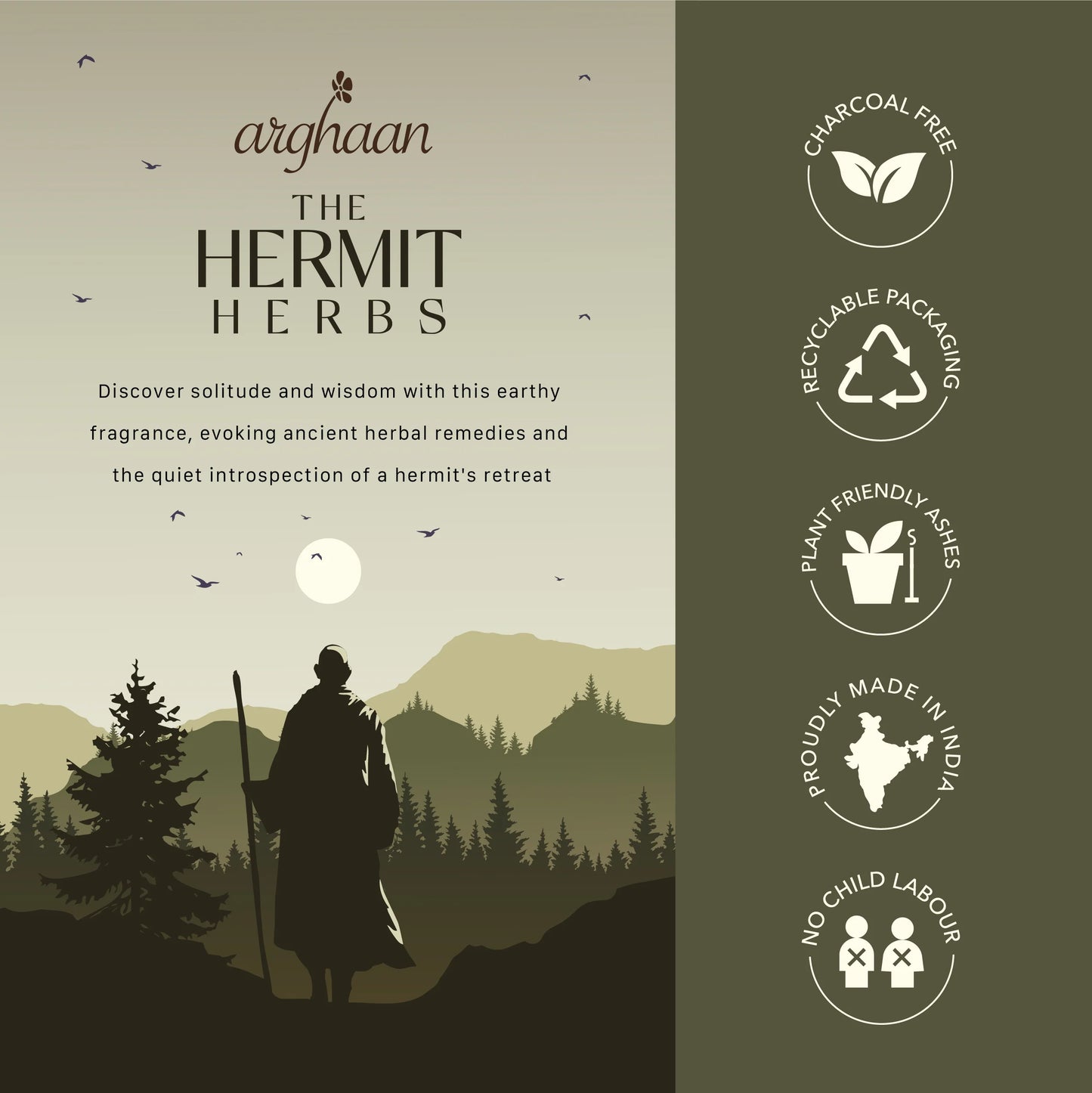 Hermit Herbs Luxury Incense Sticks – 100% Charcoal-Free | 51 Eco-Friendly Sticks for Pooja, Meditation, Prayer & Reflection | Low Smoke Natural Incense for Home & Spiritual Serenity