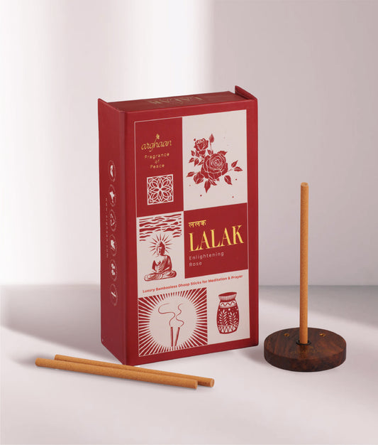 Lalak, Enlightening Rose (exotic aroma) Dhoop Sticks – 100% Charcoal-Free | Free- Wooden Stand | 30 Premium Dhoop sticks + a free refill pack of 30 Sticks |  Best for Pooja, Meditation & Relaxation | Low Smoke  Incense for Home & Spiritual Calm