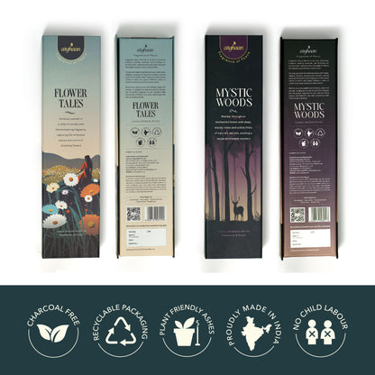 Premium Aromatic Agarbatti for Home & Office | For Meditation & Prayer | Mystic Woods & Flower Tales, Pack of 2) -