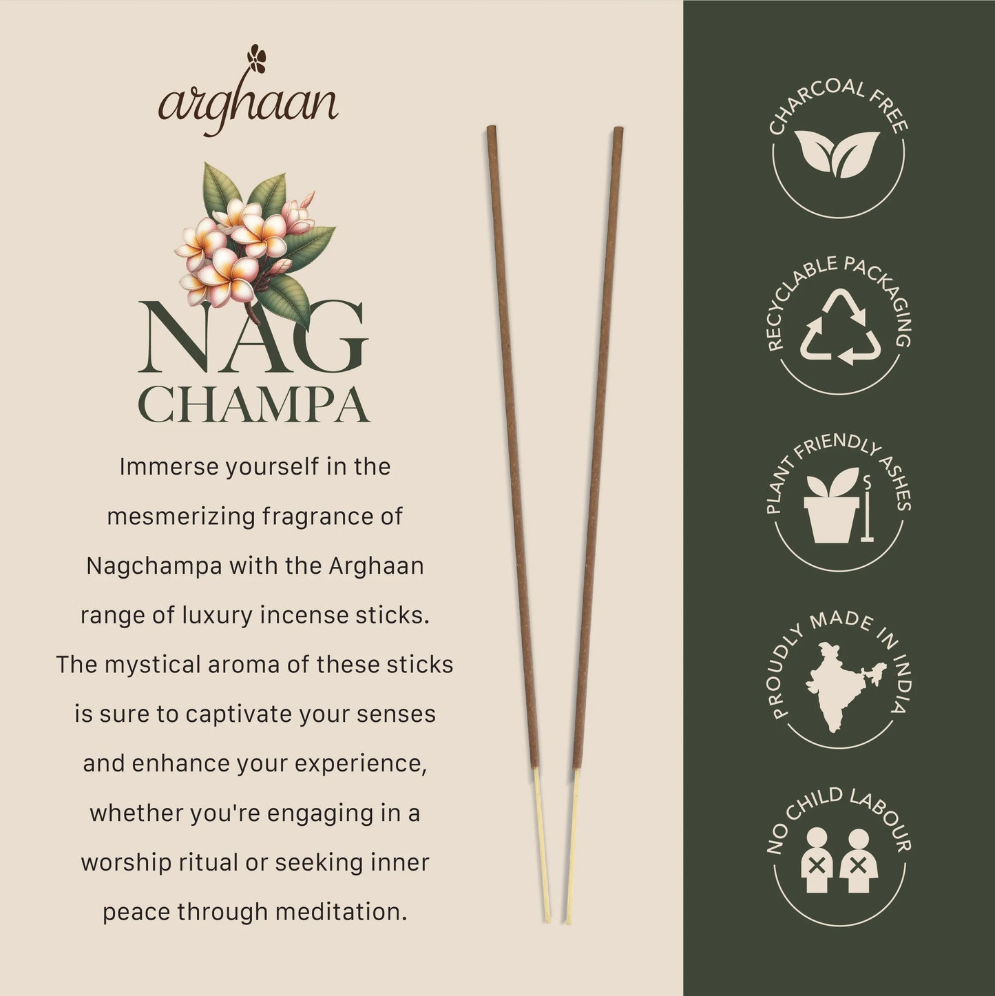 Nag Champa Premium Incense Sticks – 100% Charcoal-Free | 27 Eco-Friendly Sticks for Pooja, Meditation, Prayer & Spiritual Calm | Low Smoke Natural Nagchampa Incense for Home & Sacred Spaces