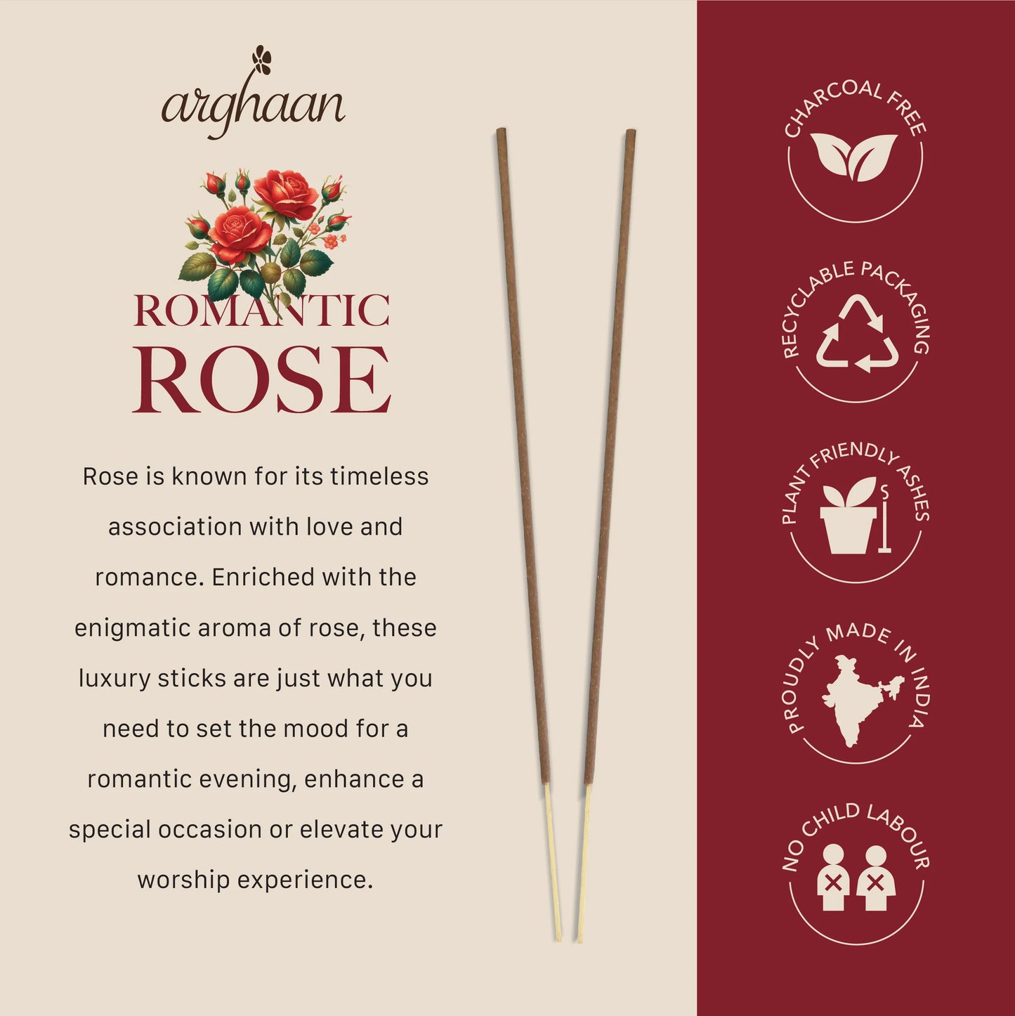 Romantic Rose Premium Incense Sticks – 100% Charcoal-Free | 27 Eco-Friendly Sticks for Pooja, Meditation, Prayer & Relaxation | Low Smoke Natural Rose Incense for Home & Spiritual Ambiance
