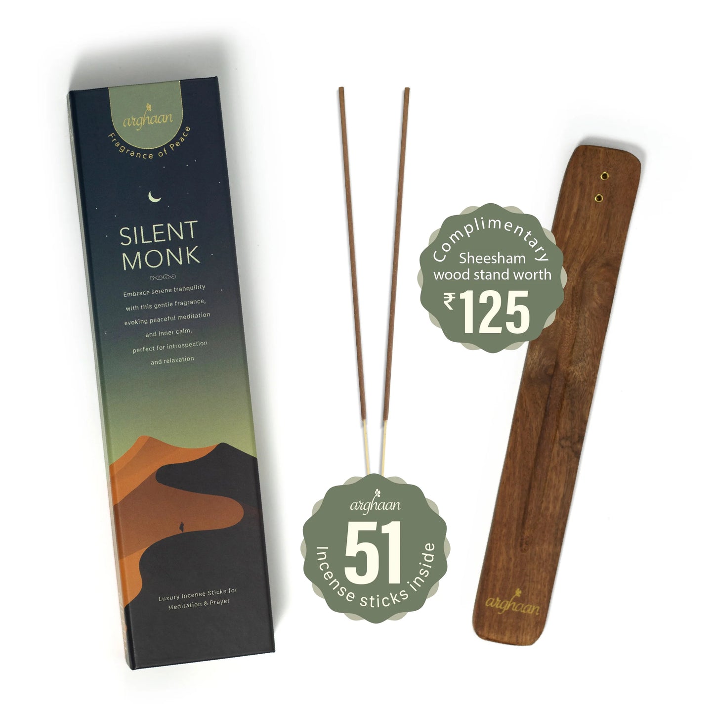 Silent Monk Luxury Incense Sticks – 100% Charcoal-Free | 51 Eco-Friendly Sticks for Pooja, Meditation, Prayer & Inner Peace | Low Smoke Natural Incense for Home & Spiritual Spaces