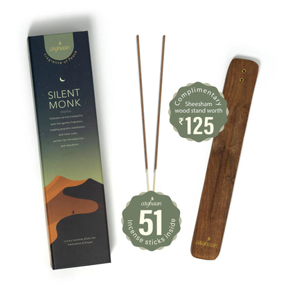 Silent Monk Luxury Incense Sticks – 100% Charcoal-Free | 51 Eco-Friendly Sticks for Pooja, Meditation, Prayer & Inner Peace | Low Smoke Natural Incense for Home & Spiritual Spaces