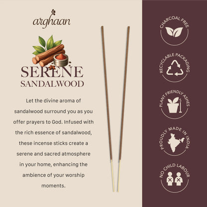 Serene Sandalwood Premium Incense Sticks – 100% Charcoal-Free | 27 Eco-Friendly Sticks for Pooja, Meditation, Prayer & Relaxation | Low Smoke Natural Sandalwood Incense for Home & Spiritual Calm