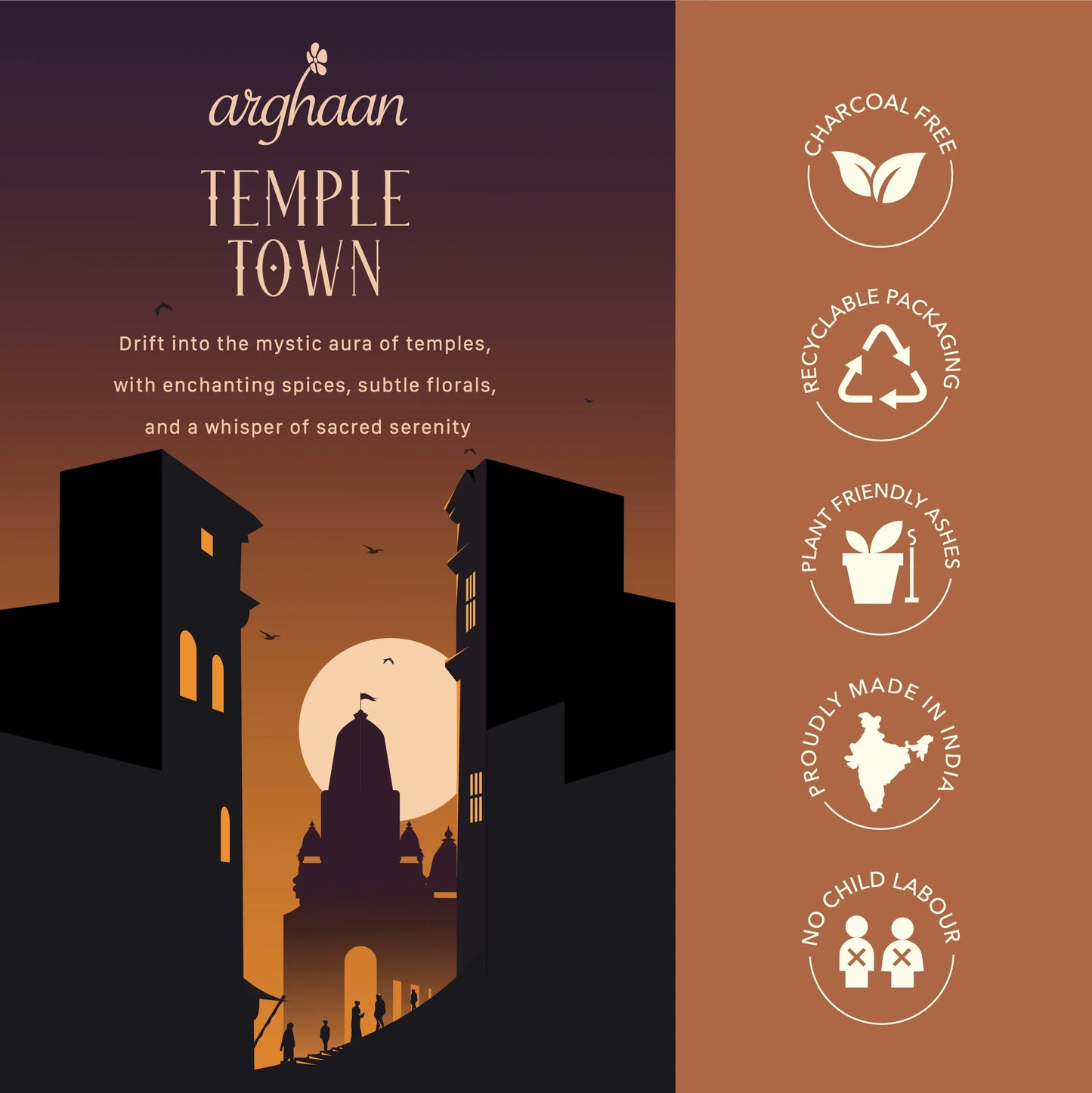 Temple Town Luxury Incense Sticks – 100% Charcoal-Free | 51 Eco-Friendly Sticks for Pooja, Meditation, Prayer & Spiritual Calm | Low Smoke Natural Fragrance for Home & Sacred Spaces