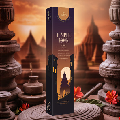 Premium Aromatic Agarbatti for Home & Office | For Meditation & Prayer | Free Sheesham Wood Stand (Temple Town & Hermit Herbs, Pack of 2)