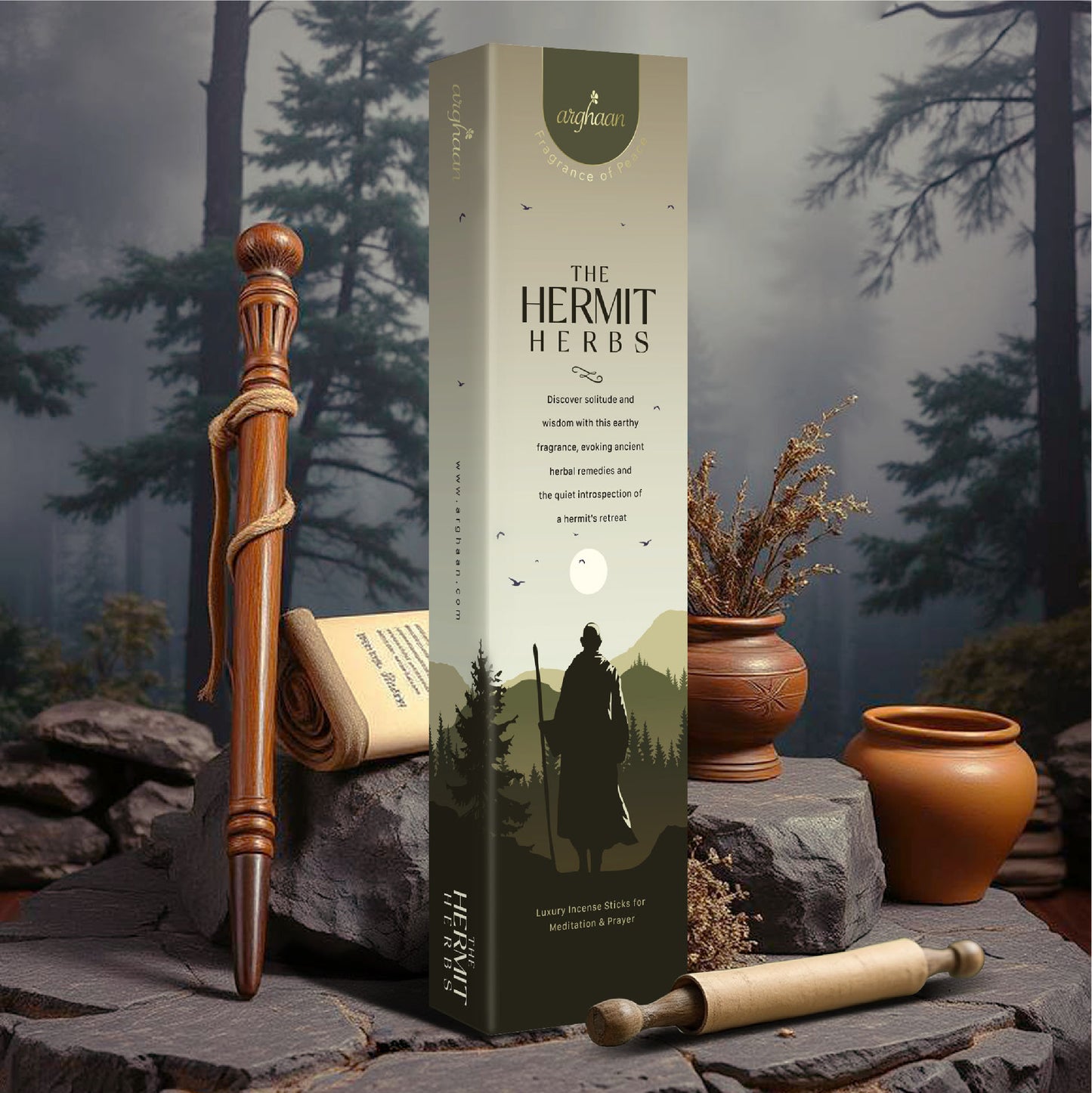 Premium Aromatic Agarbatti for Home & Office | For Meditation & Prayer | Free Sheesham Wood Stand (Temple Town & Hermit Herbs, Pack of 2)