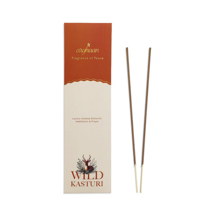 Wild Kasturi Premium Incense Sticks – 100% Charcoal-Free | 27 Eco-Friendly Sticks for Pooja, Meditation, Prayer & Earthy Tranquility | Low Smoke Natural Kasturi Incense for Home & Spiritual Calm
