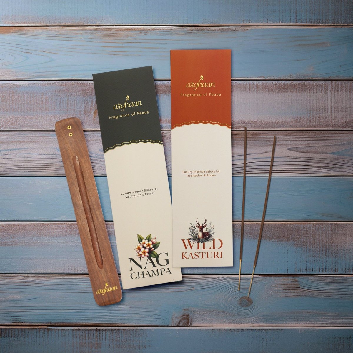 Arghaan Charcoal - Free Luxury Incense Sticks Combo – Kasturi & Nagchampa | Meditation & Prayer Incense for Home & Office | 54 Sticks (27x2) + Free Sheesham Wood Holder | Natural, Eco - Friendly, Low Smoke - Incense Sticks
